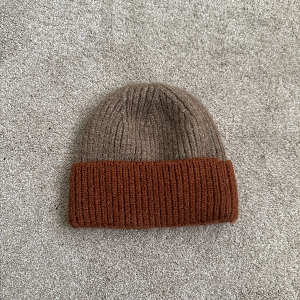Brown and Tan Knit Beanie